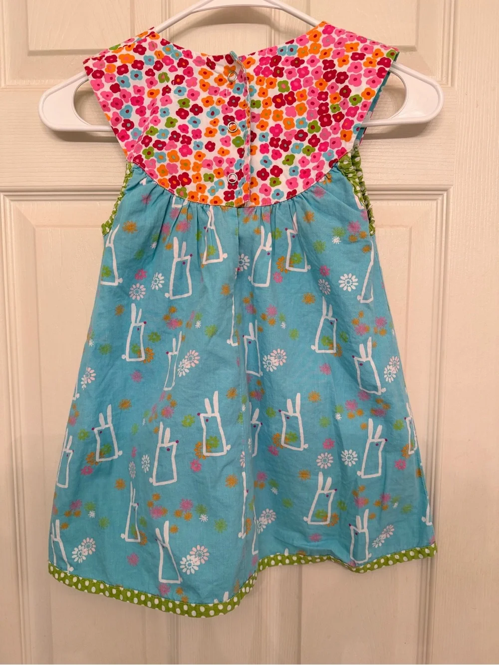 Jelly The Pug Aqua Blue Bunny & Floral Yoke Dress